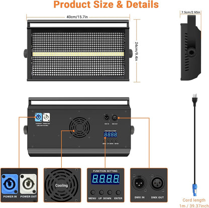 500W Stage Strobe Lights: 960LEDs RGBW 4IN1 - Metal Construction 135° Wide Coverage