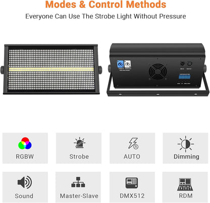 500W Stage Strobe Lights: 960LEDs RGBW 4IN1 - Metal Construction 135° Wide Coverage