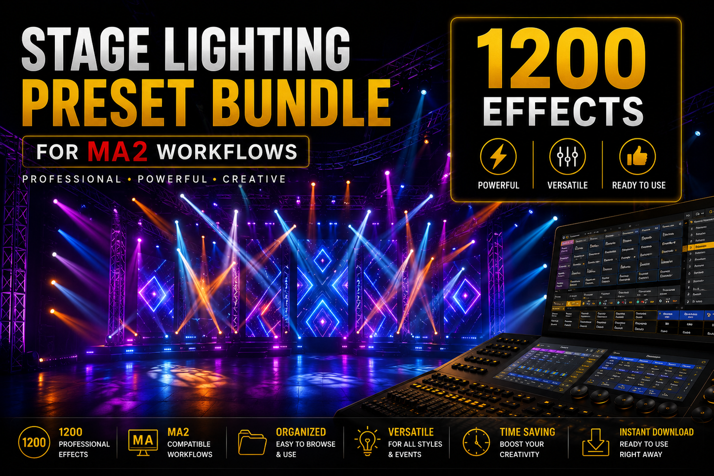 Stage Lighting Preset Bundle for MA2-Compatible Workflows - 1200 Effects